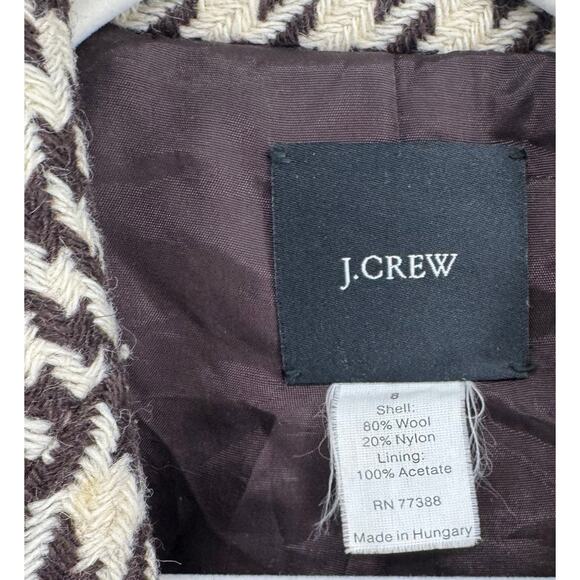 J Crew Vintage Wool Blend Brown Cream Houndstooth Plaid Trench Coat - Picture 9 of 9